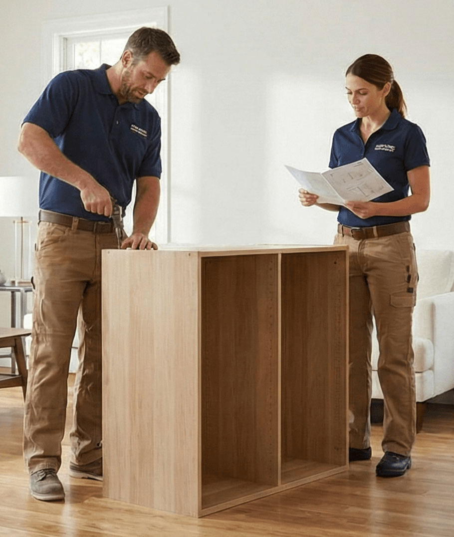 Furniture Assembly 18 Technician assembling office desks and chairs in a commercial space in the GTA