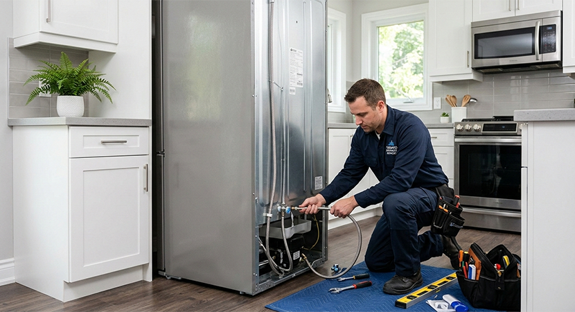 Professional handyman installing kitchen appliance in Toronto home