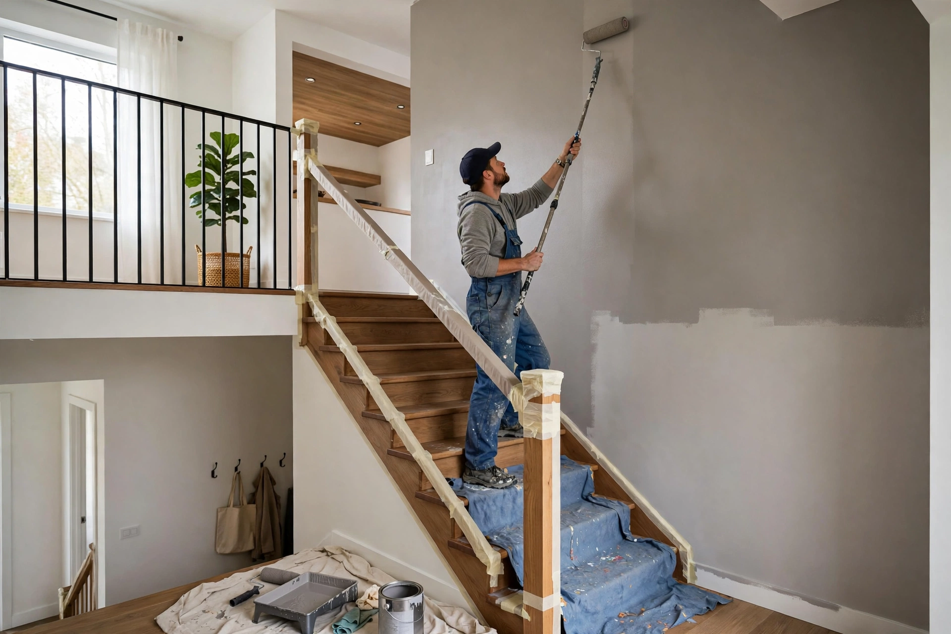 Interior painting services in Ajax — Homenza painter painting a home interior