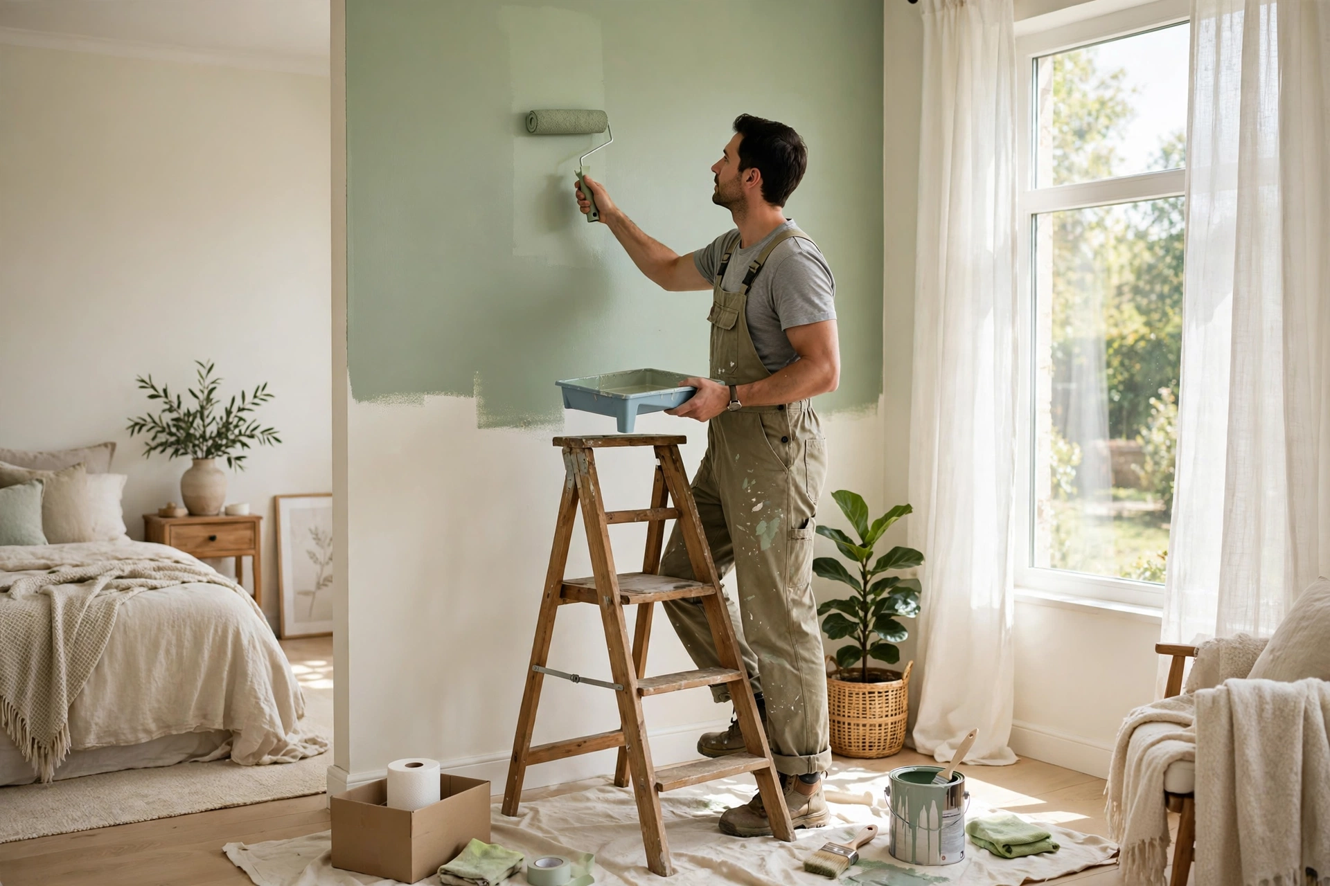 Interior painting services in Burlington — Homenza painter painting a home interior