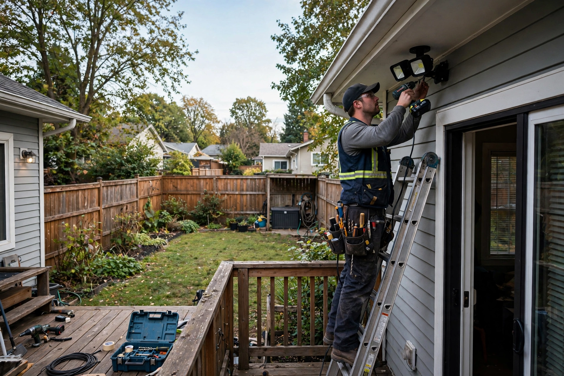 Security camera installation in Brampton — Homenza technician installing a security camera