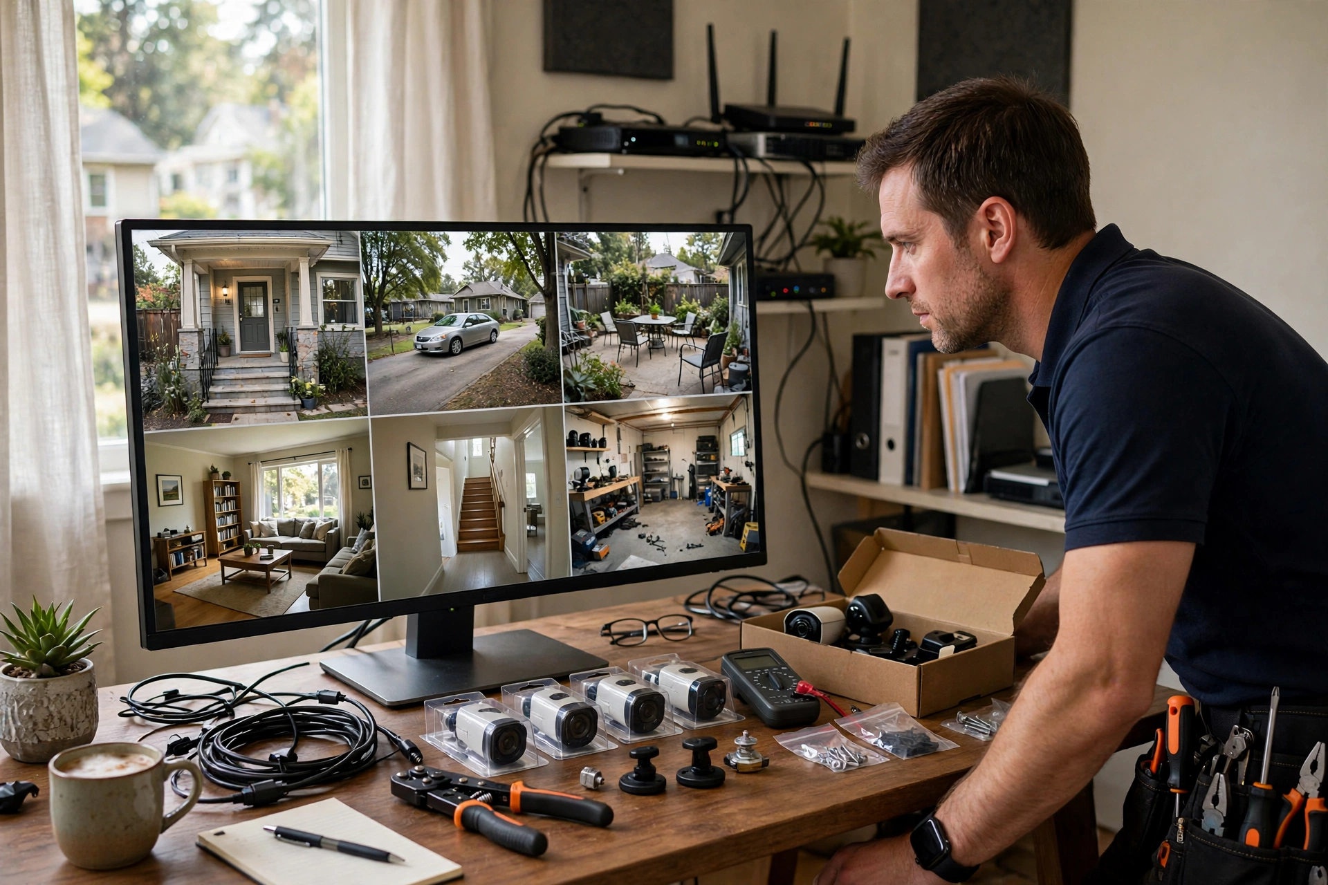 Security camera installation in Markham — Homenza technician installing a security camera