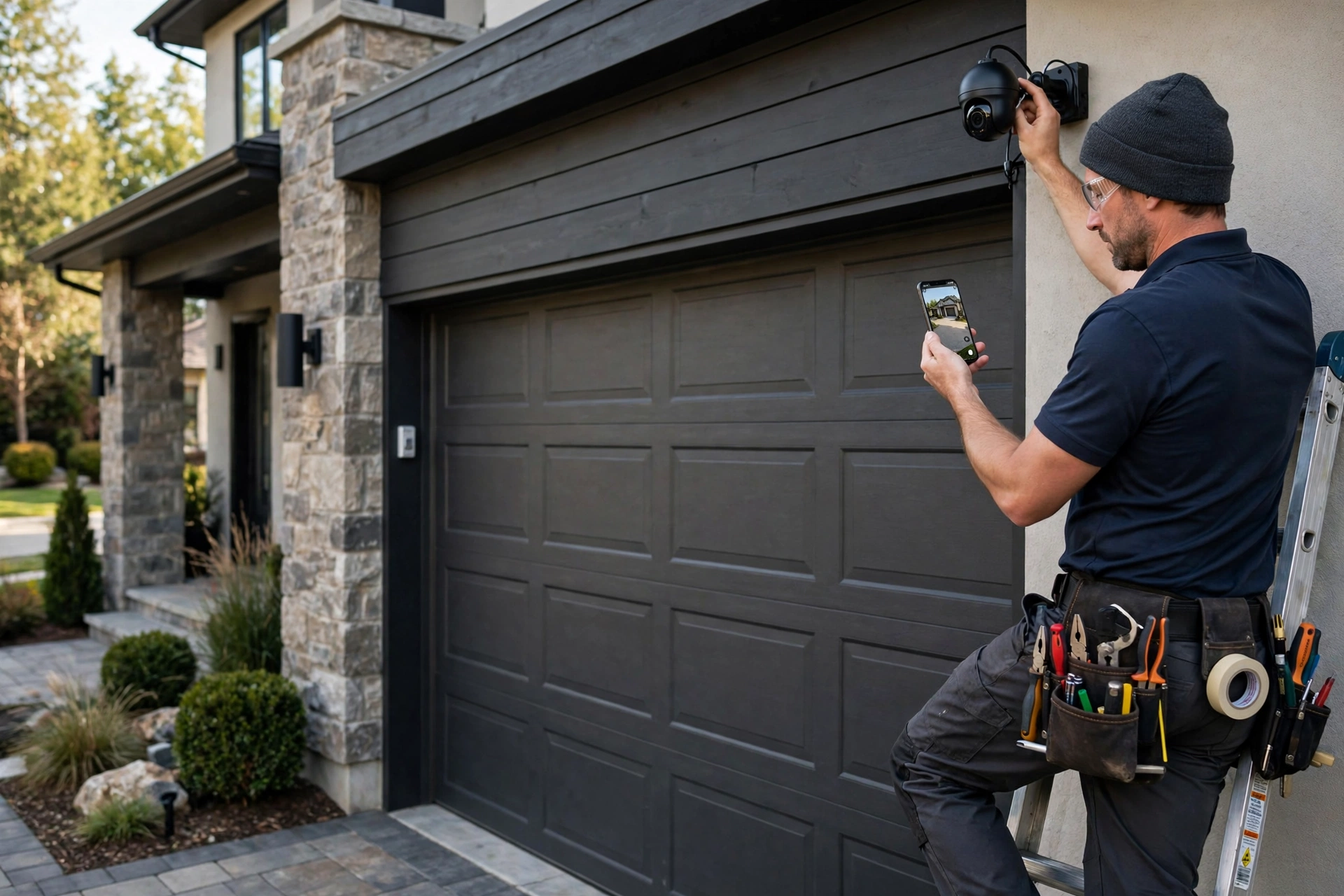 Security camera installation in Richmond Hill — Homenza technician installing a security camera