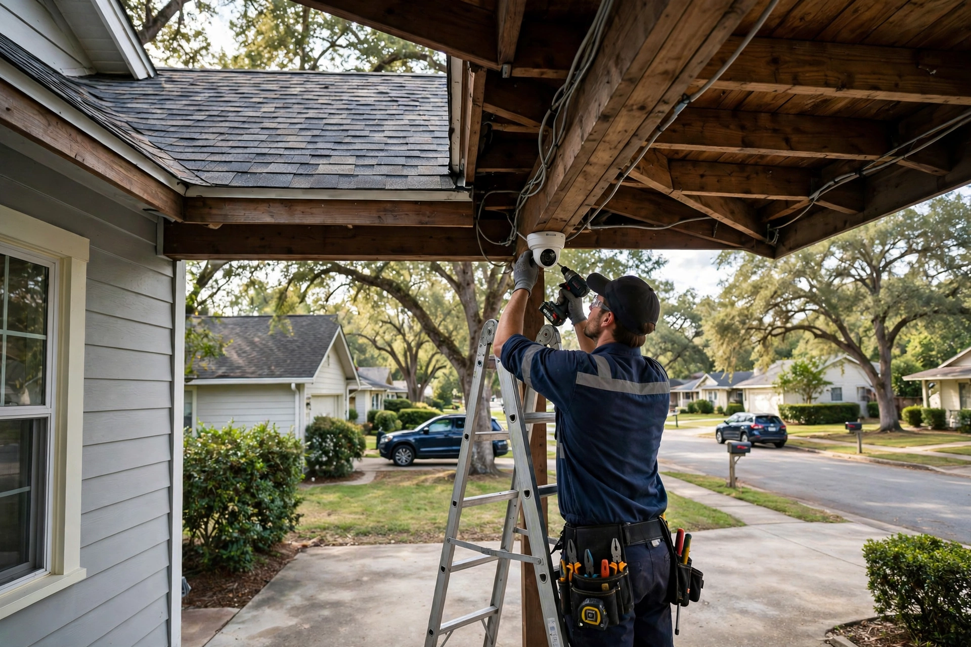 Security camera installation in Scarborough — Homenza technician installing a security camera