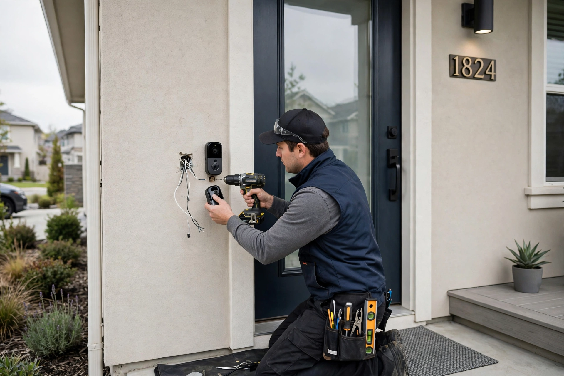 Security camera installation in Vaughan — Homenza technician installing a security camera