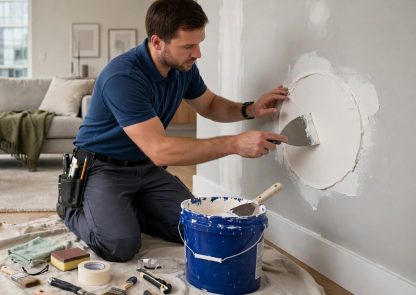 Drywall repair cost in Toronto — handyman patching a wall in a Toronto condo