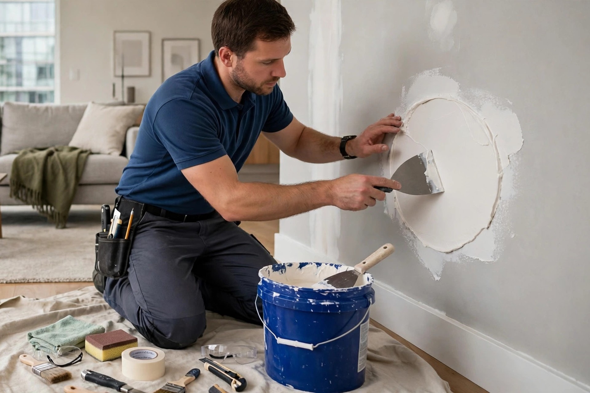Drywall repair cost in Toronto — handyman patching a wall in a Toronto condo
