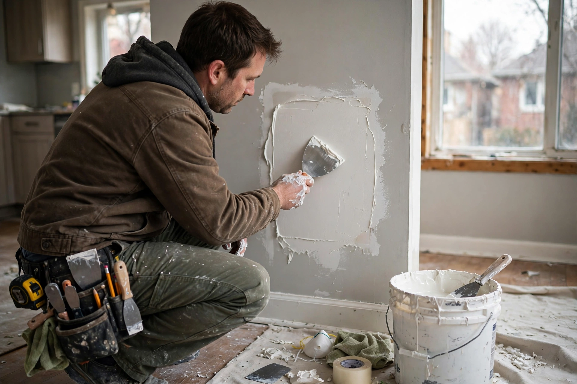 Drywall repair in Toronto — Homenza handyman repairing drywall in a home