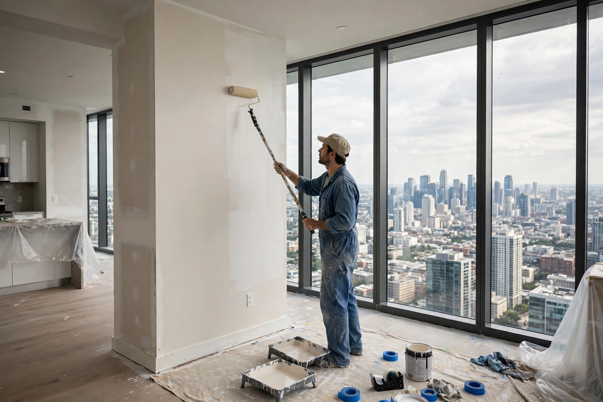 Interior painting services in Etobicoke — Homenza painter painting a home interior