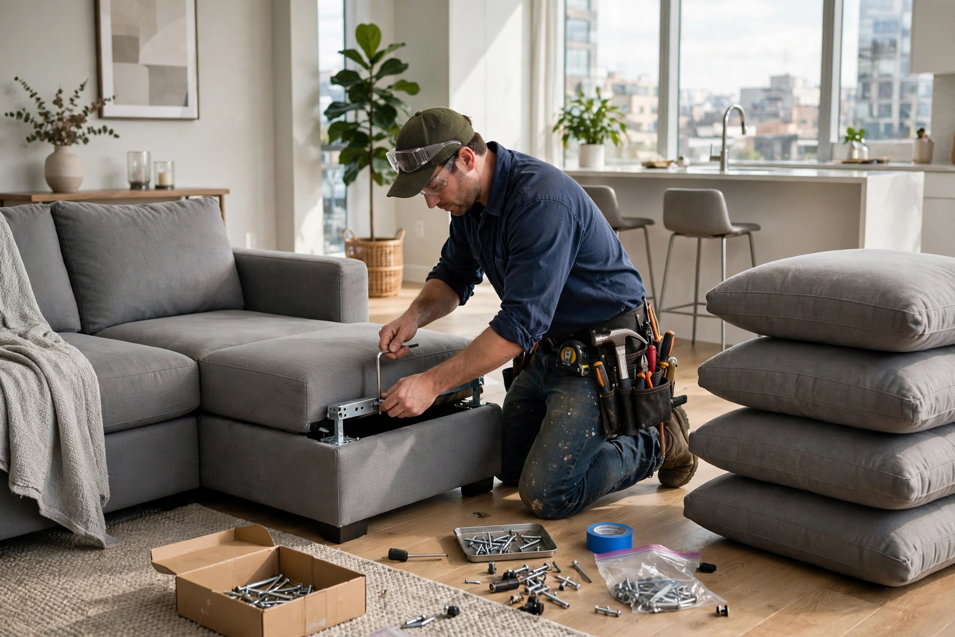 Furniture assembly in North York — Homenza handyman assembling furniture in a home
