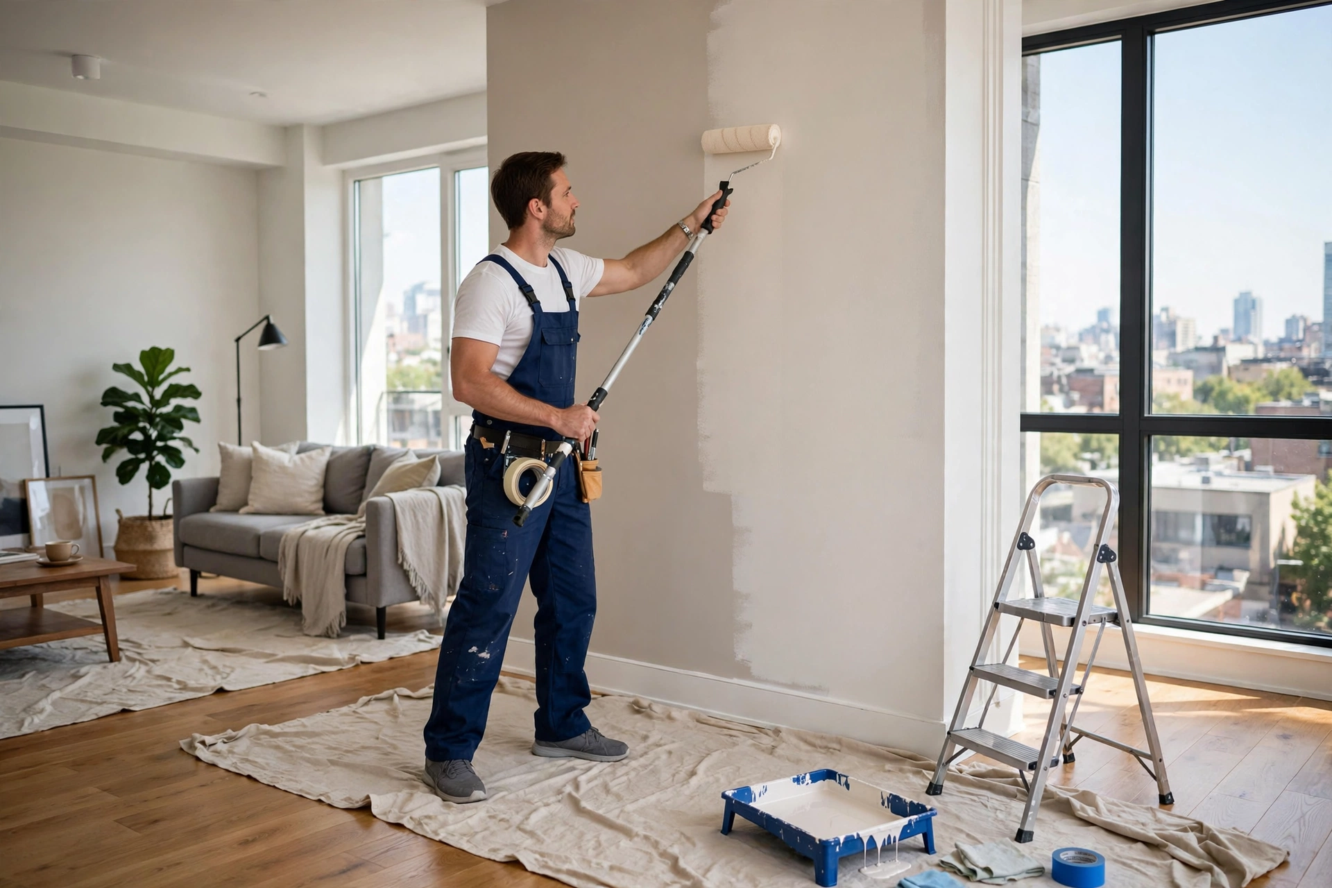 Professional painter rolling a fresh coat of paint on an interior wall in a Toronto home