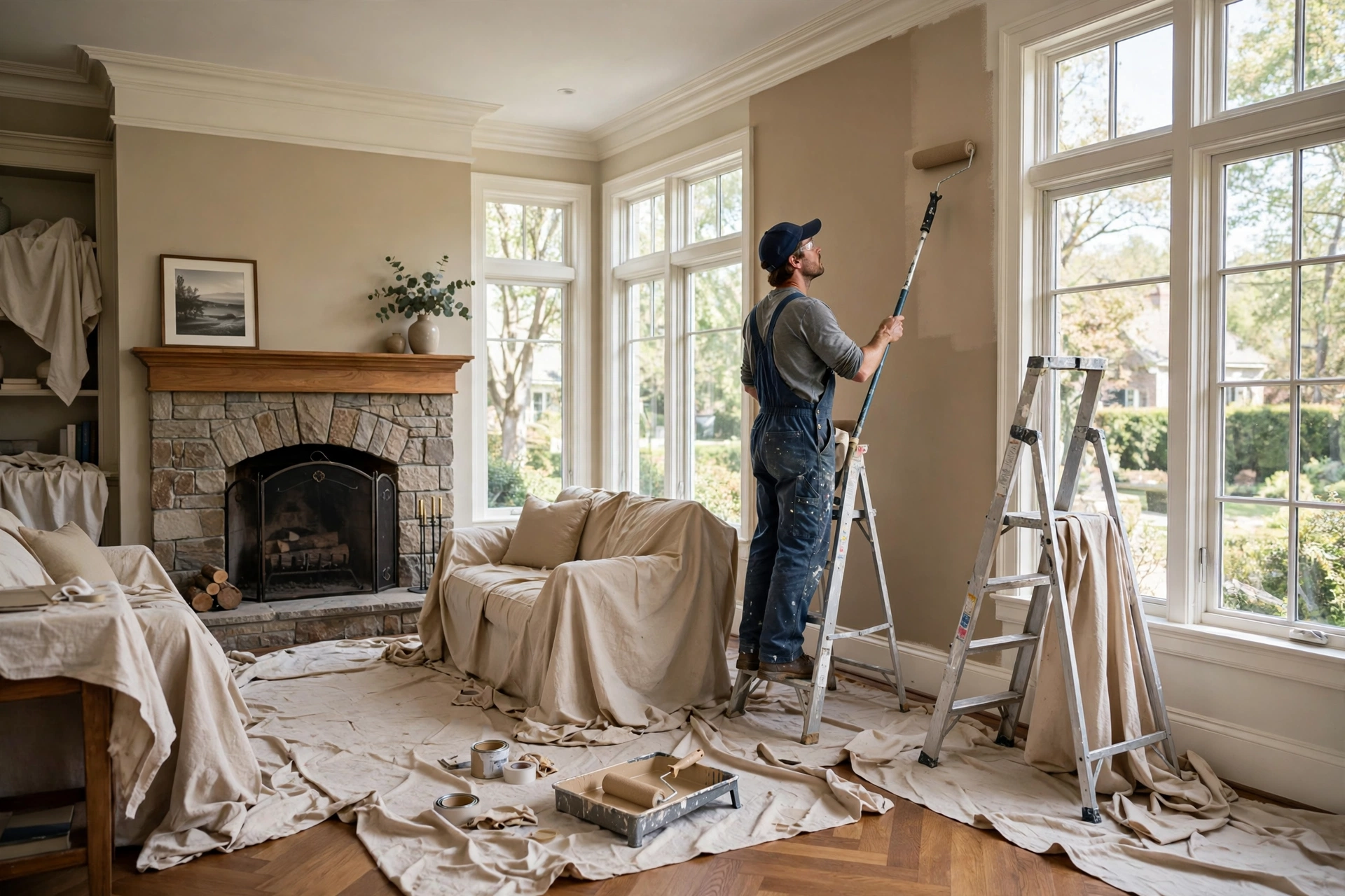 Interior painting services in Oakville — Homenza painter painting a home interior