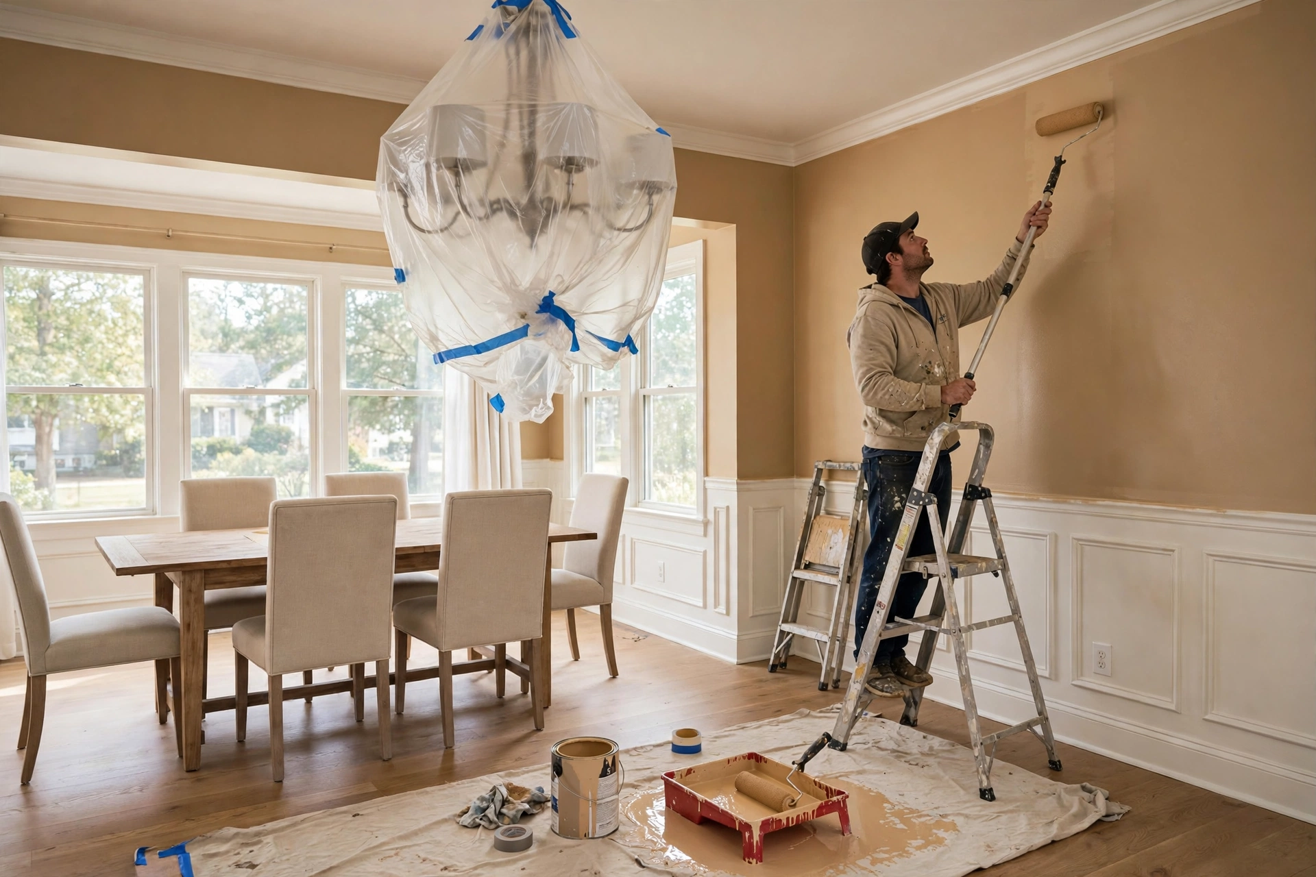 Interior painting services in Brampton — Homenza painter painting a home interior