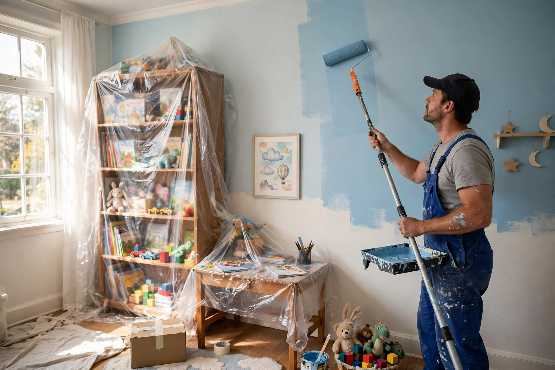 Interior painting services in Markham — Homenza painter painting a home interior
