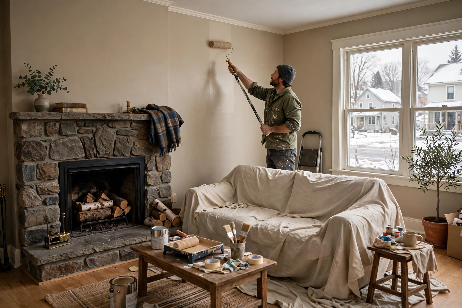 Interior painting services in Newmarket — Homenza painter painting a home interior