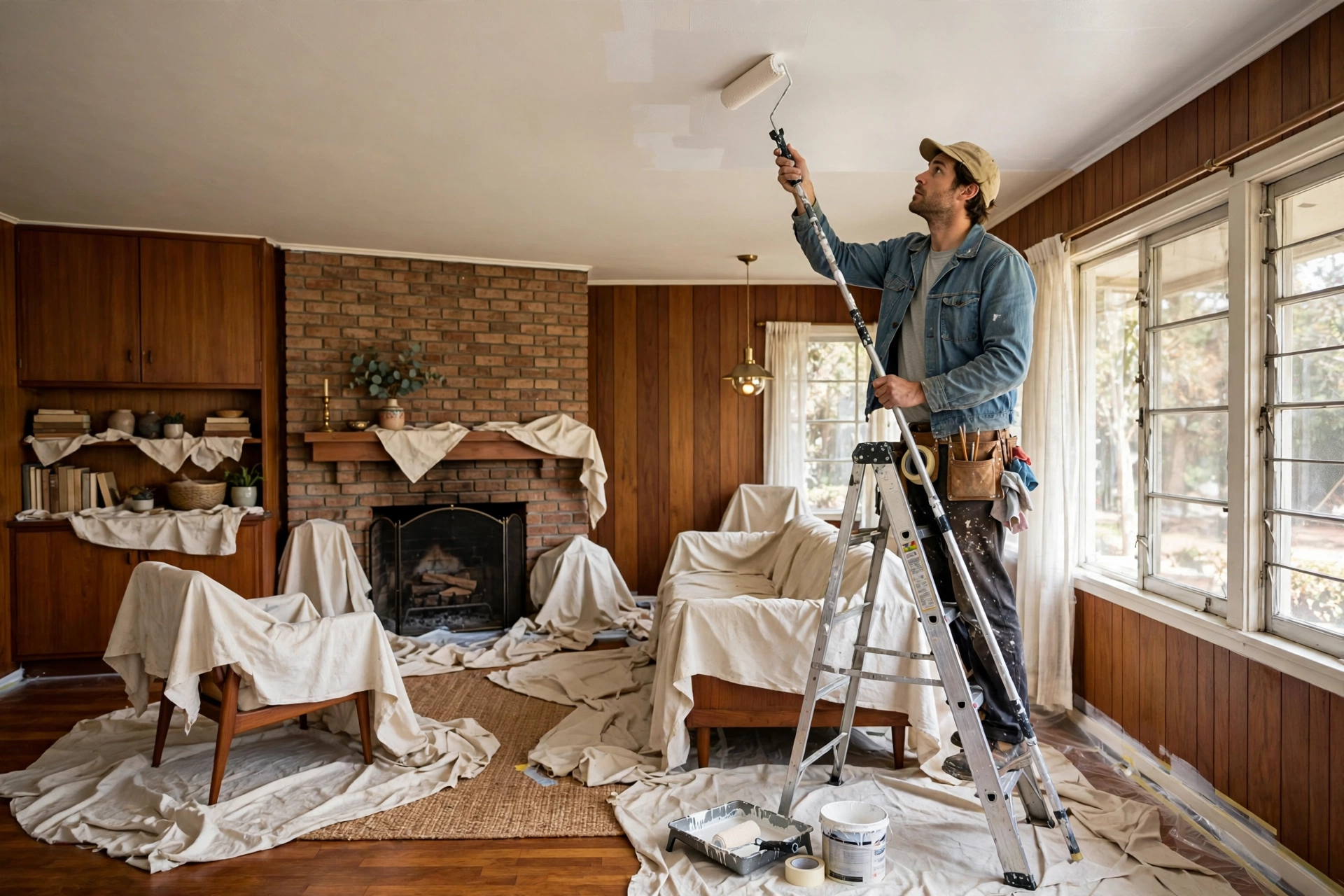 Interior painting services in North York — Homenza painter painting a home interior
