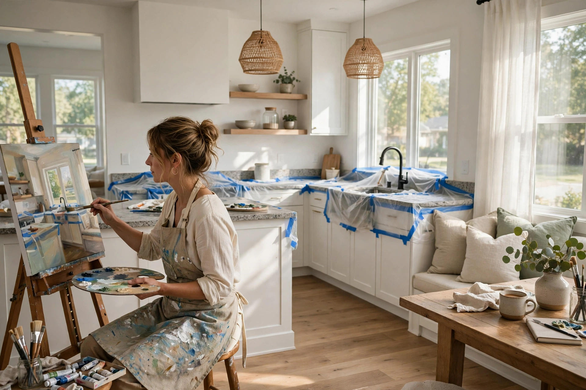 Interior painting services in Richmond Hill — Homenza painter painting a home interior