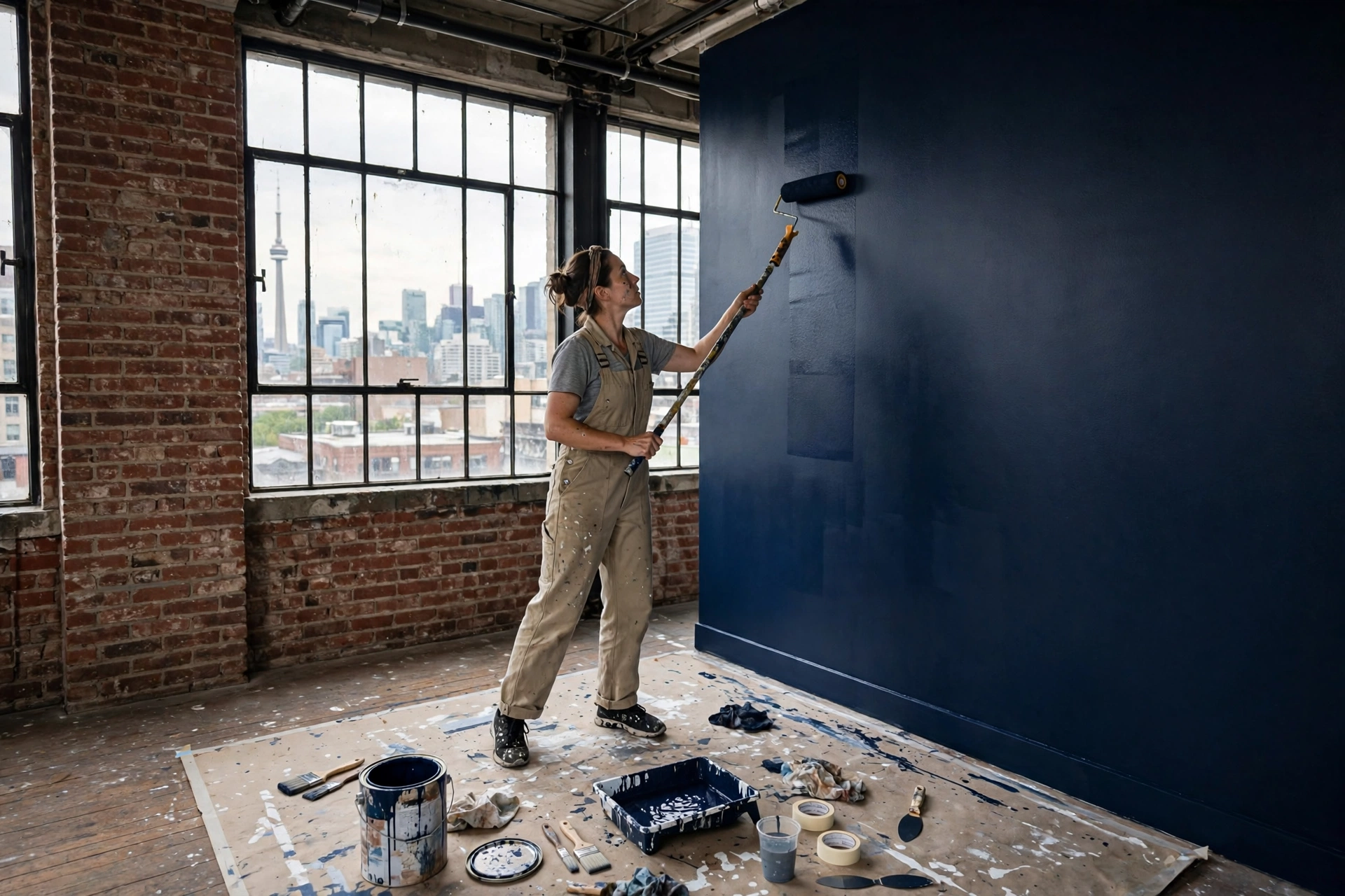 Interior painting services in Toronto — Homenza painter painting a home interior