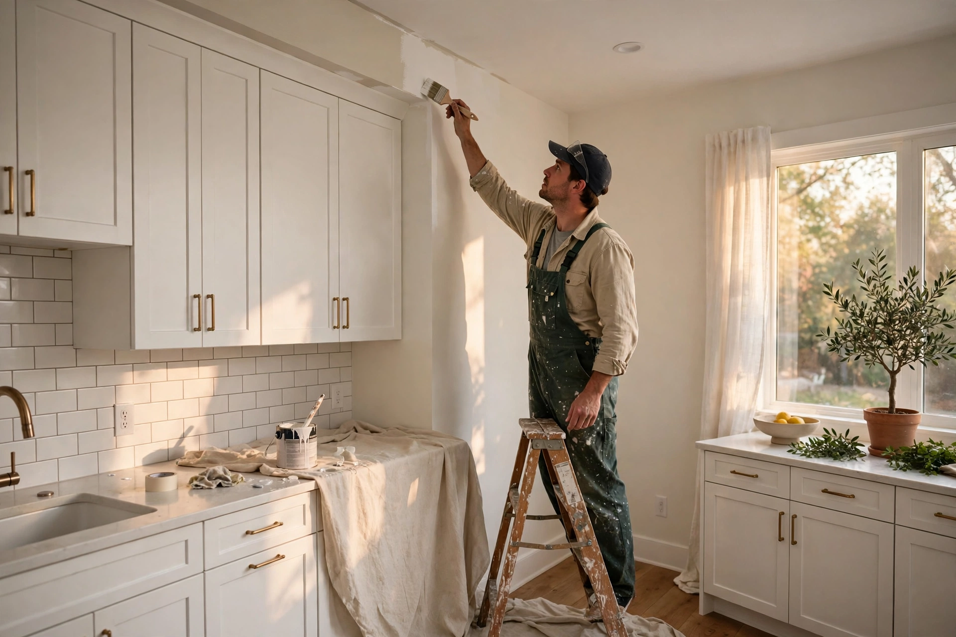 Interior painting services in Pickering — Homenza painter painting a home interior