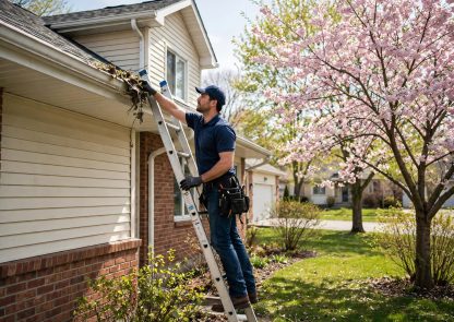 Handyman cleaning gutters in Toronto — spring home maintenance checklist in action