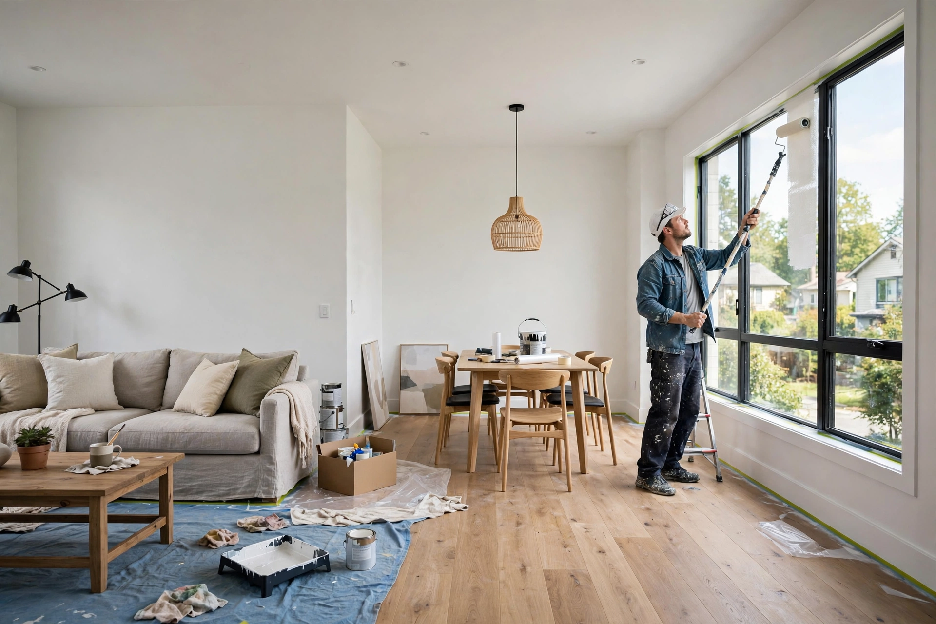 Interior painting services in Whitby — Homenza painter painting a home interior